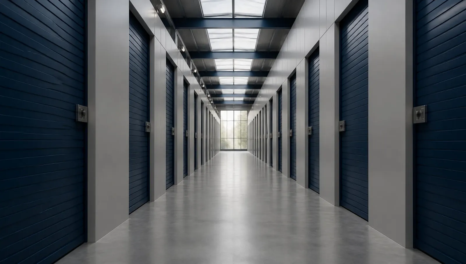 Interior corridor of a modern, organized self storage facility in Bengaluru