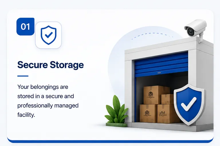 Secure Storage: your belongings are stored in a secure and professionally managed facility.